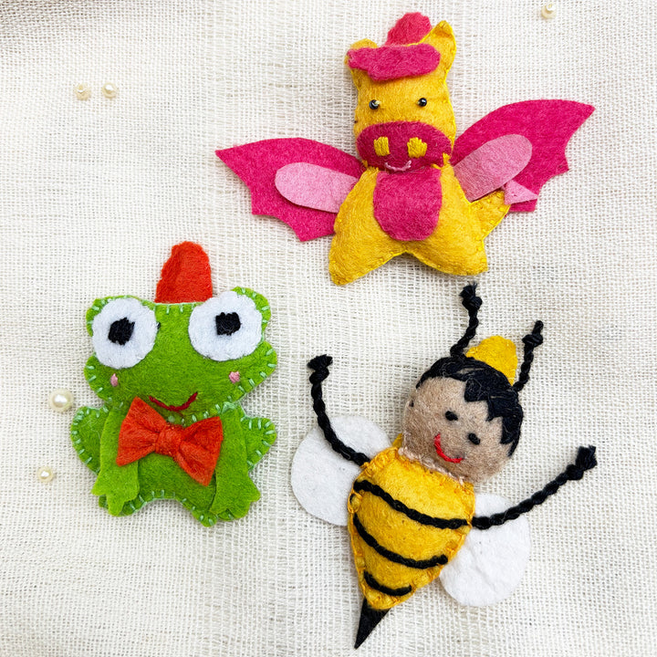 Handmade Frog, Honeybee & Dragon Hair Clips | Set of 3