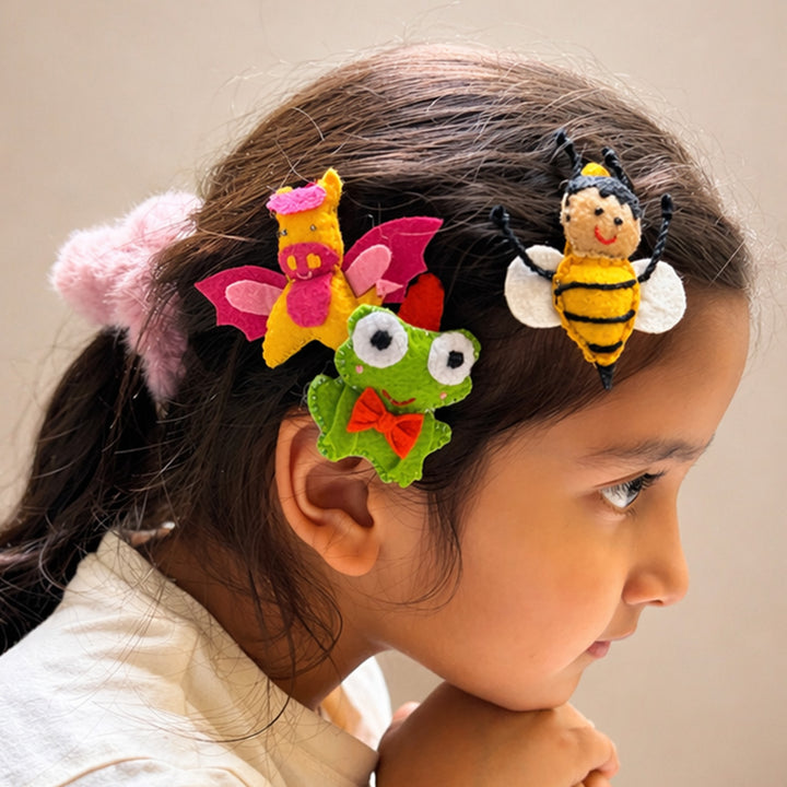 Handmade Frog, Honeybee & Dragon Hair Clips | Set of 3