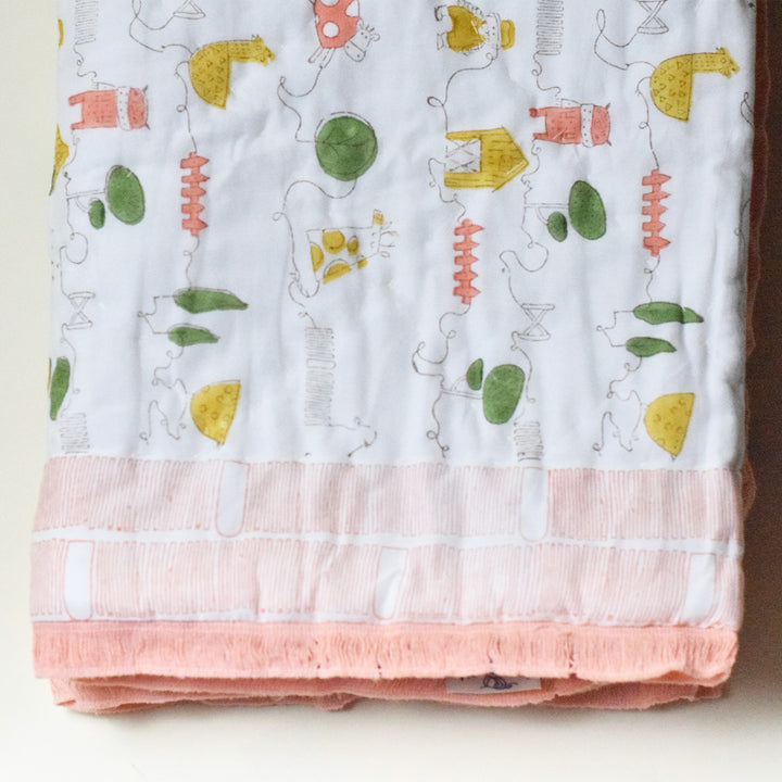 Hand Block Printed Farm Friends Quilt/Comforter