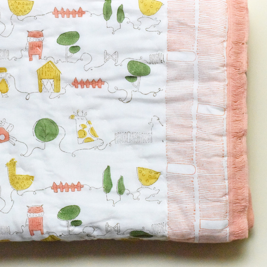 Hand Block Printed Farm Friends Quilt/Comforter