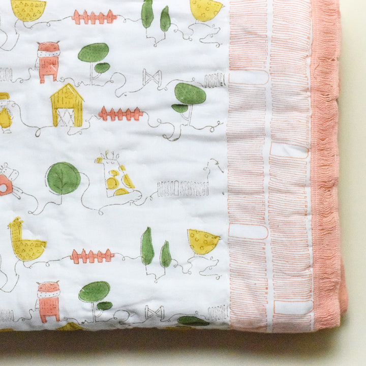 Hand Block Printed Farm Friends Quilt/Comforter