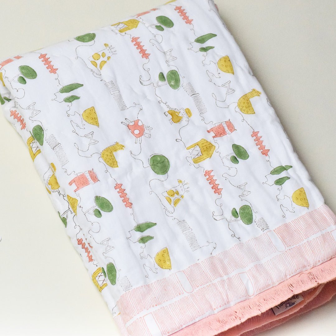 Hand Block Printed Farm Friends Quilt/Comforter