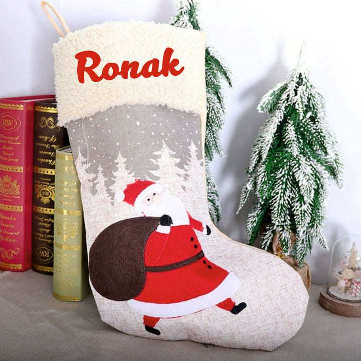 Personalized Handmade Frosty Forest Santa Stocking