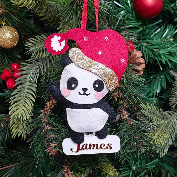 Personalized Handmade Frosty Panda Delight Felt Ornament