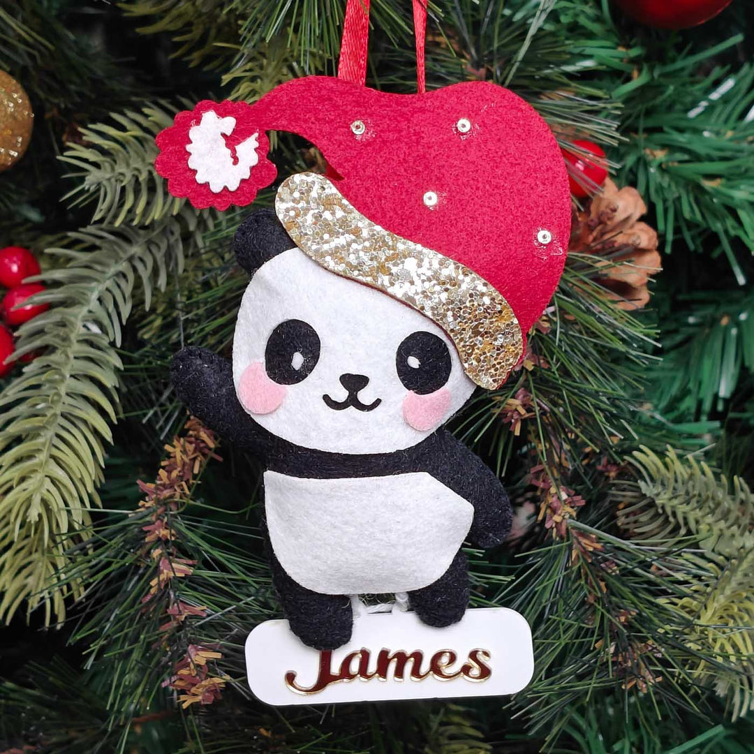 Personalized Handmade Frosty Panda Delight Felt Ornament