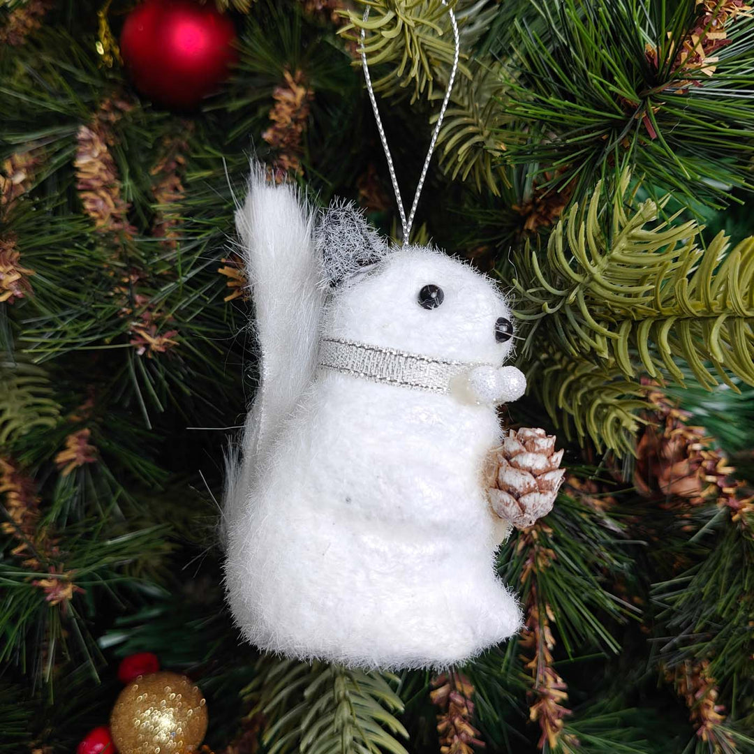 Handmade Frosty Pine Plush Squirrel Ornament