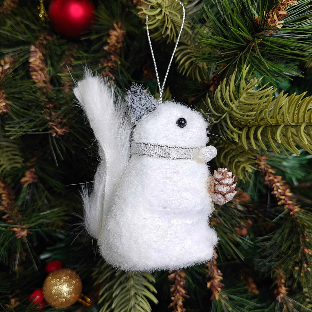 Handmade Frosty Pine Plush Squirrel Ornament