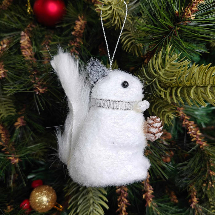 Handmade Frosty Pine Plush Squirrel Ornament