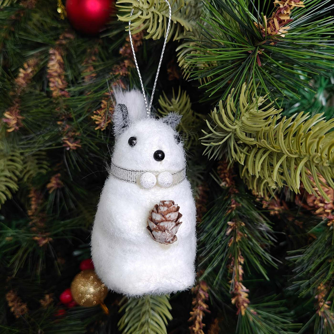Handmade Frosty Pine Plush Squirrel Ornament