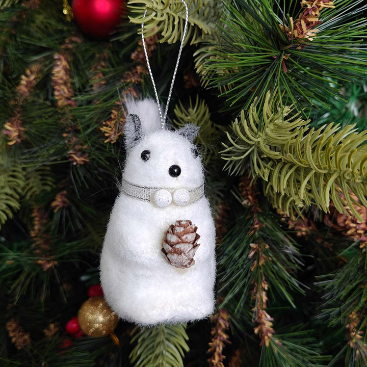 Handmade Frosty Pine Plush Squirrel Ornament