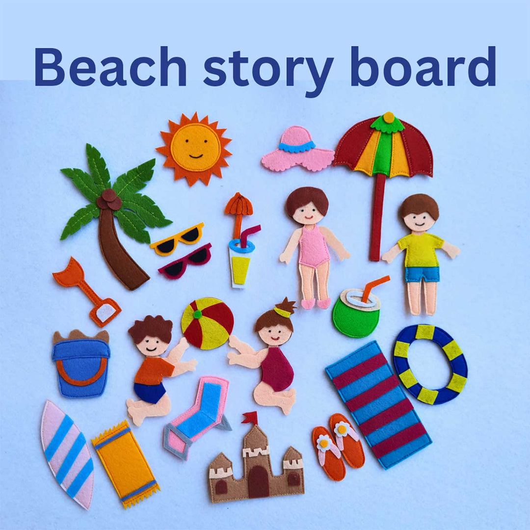 Handcrafted Felt Beach Themed Story Board Playset For Kids