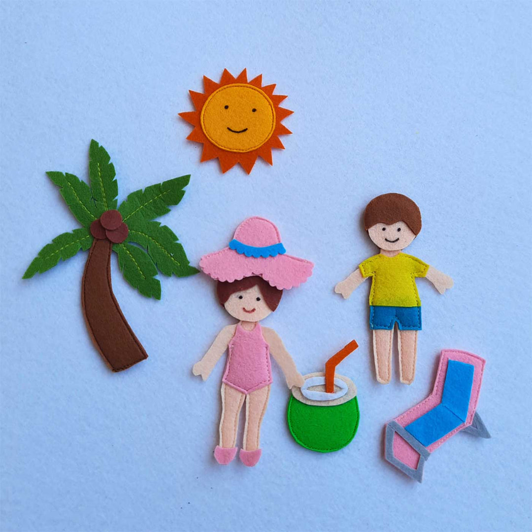Handcrafted Felt Beach Themed Story Board Playset For Kids