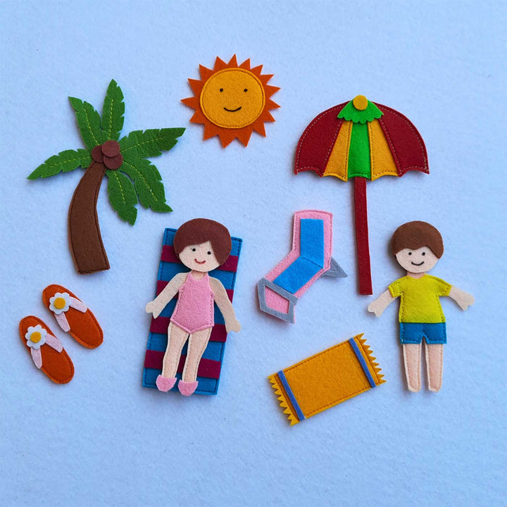 Handcrafted Felt Beach Themed Story Board Playset For Kids