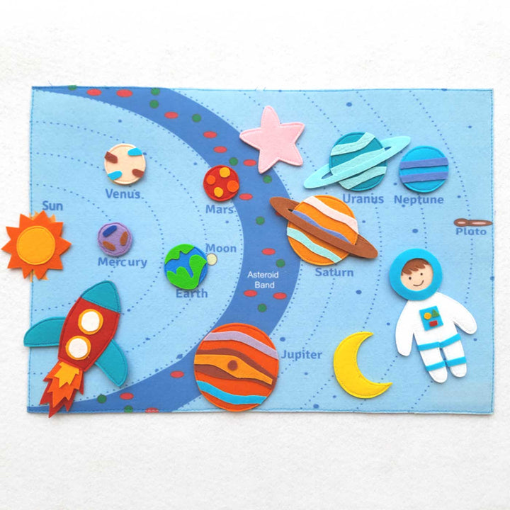 Handcrafted Solar System Playmat With Toys