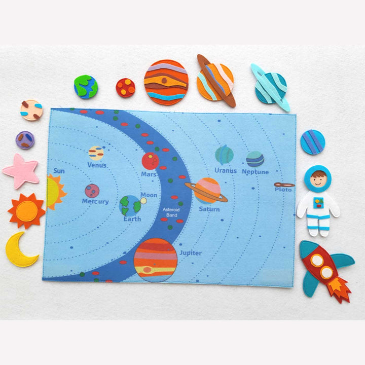 Handcrafted Solar System Playmat With Toys