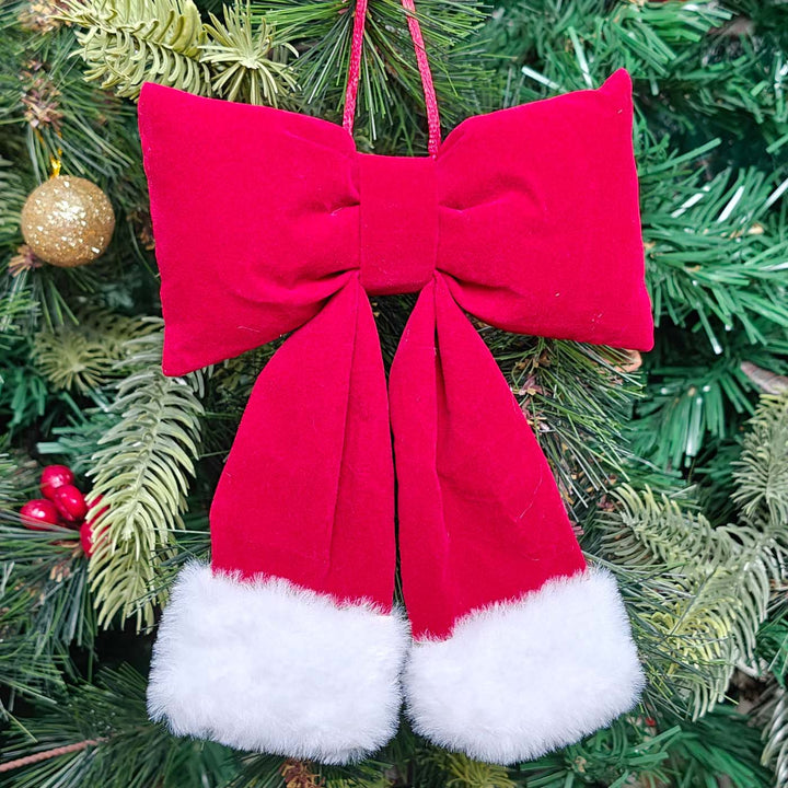Handmade Furry Festive Bow Plush Ornament