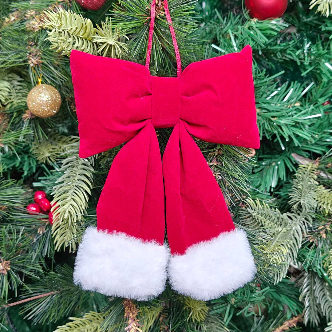 Handmade Furry Festive Bow Plush Ornament