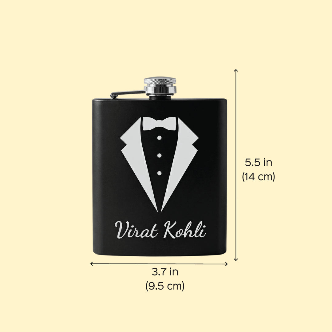 Personalized Engraved Black Stainless Steel Hip Flask | 250 ml