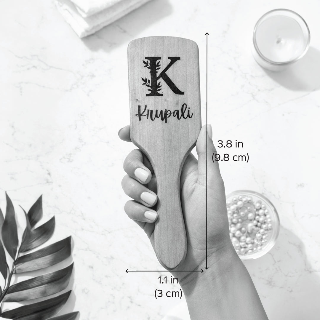 Personalized Floral Monogram Paddle Bamboo Wooden Hair Brush