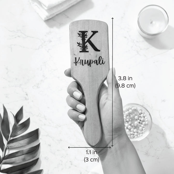 Personalized Floral Monogram Paddle Bamboo Wooden Hair Brush