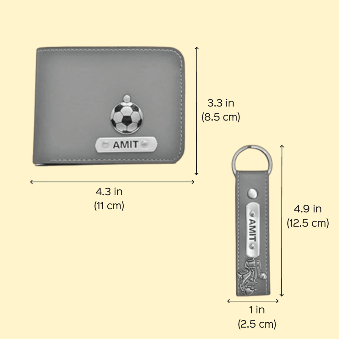 2 Pc | Personalized Faux Leather Gift Set For Men | Includes 1 Wallet, 1 Keychain