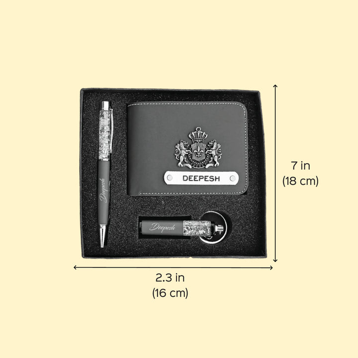 3 Pc | Personalized Faux Leather Gift Set For Men | Includes 1 Wallet, 1 Pen, 1 Keychain