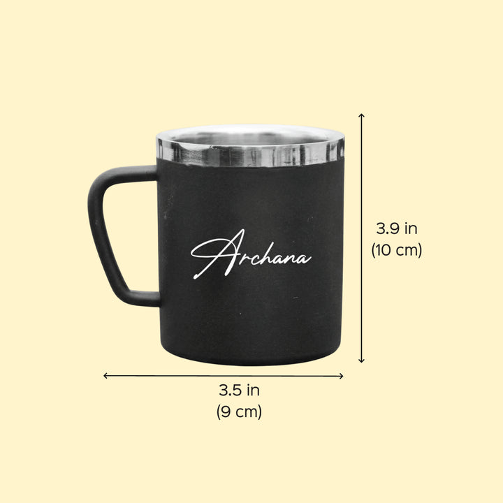Personalized Engraved Matte Black Stainless Steel Mug | 250 ml