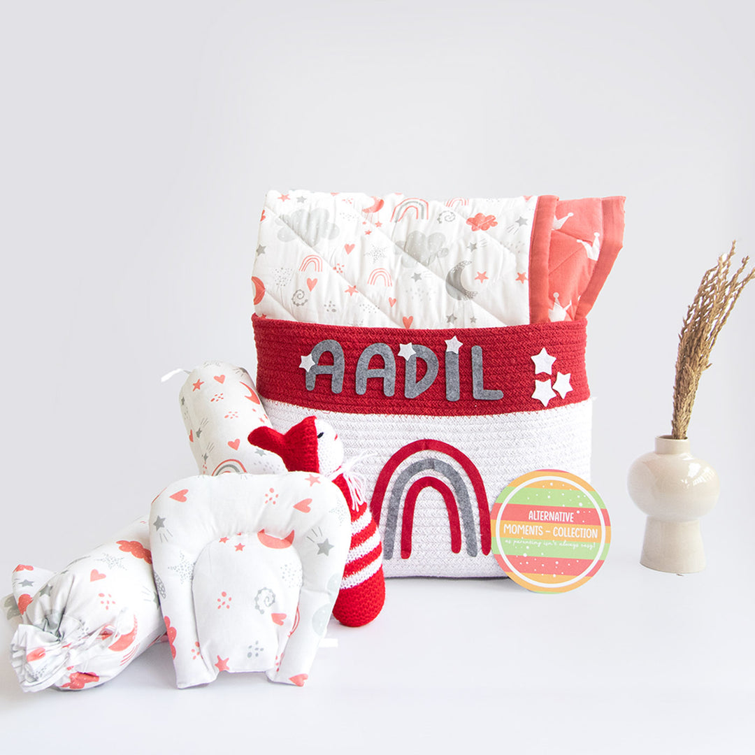 8 Pc | Personalized Magical Rainbows Bedding Gift Basket | 0-4 Years