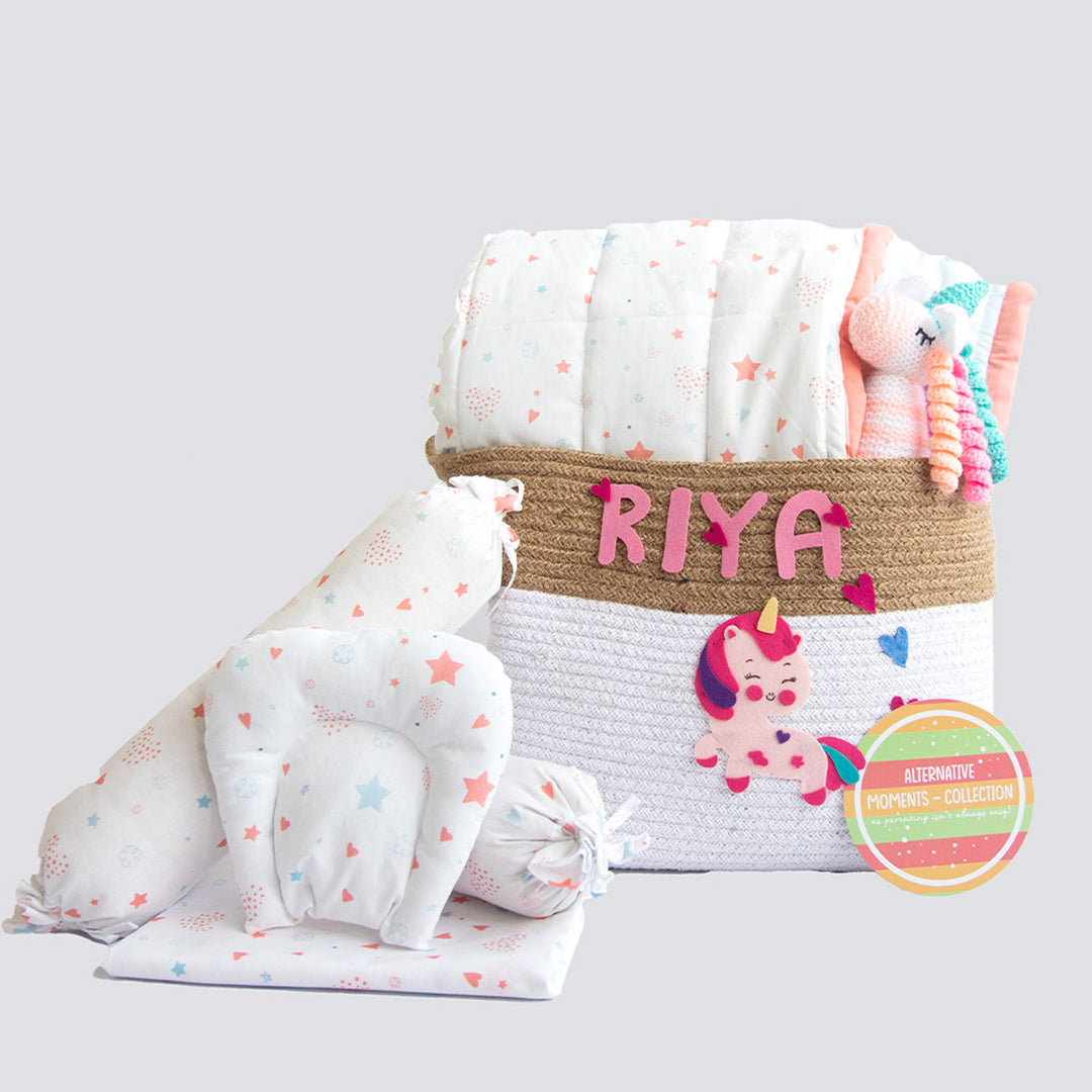 8 Pc | Personalized Fairy Dust Baby Bedding Gift Basket | 0-4 Years