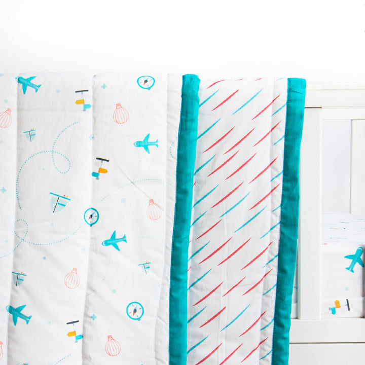 8 Pc | Personalized Doodle Rain Baby Bedding Gift Basket | 0-4 Years