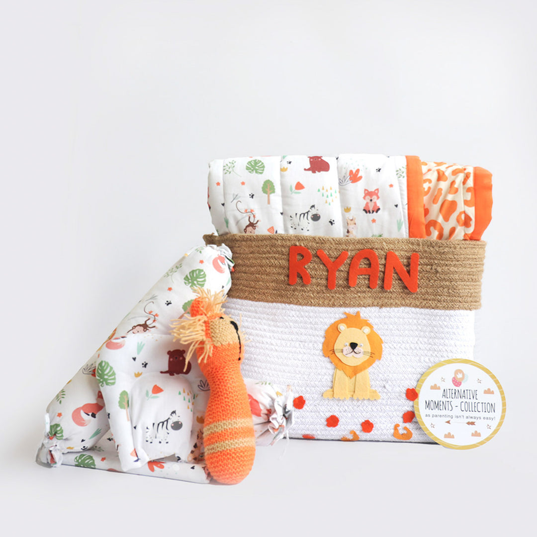 8 Pc | Personalized Baby Animals Baby Bedding Gift Basket | 0-4 Years