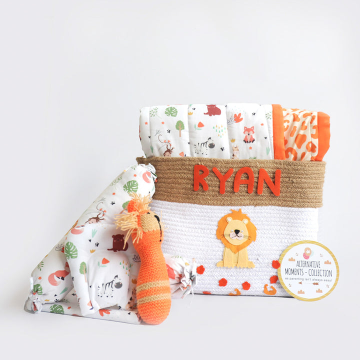 8 Pc | Personalized Baby Animals Baby Bedding Gift Basket | 0-4 Years