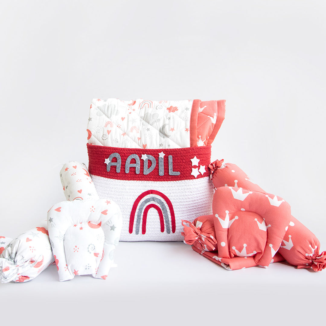 10 Pc | Personalized Magical Rainbows & Crowns Baby Gift Basket | 0-4 Years