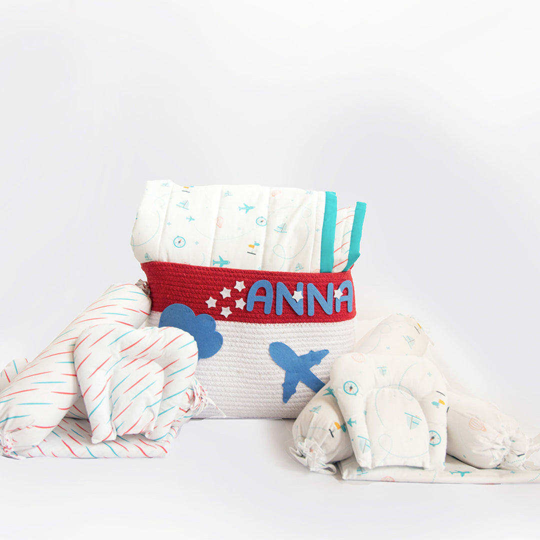 10 Pc | Personalized Travellers & Doodle Rain Infant Gift Basket | 0-4 Years
