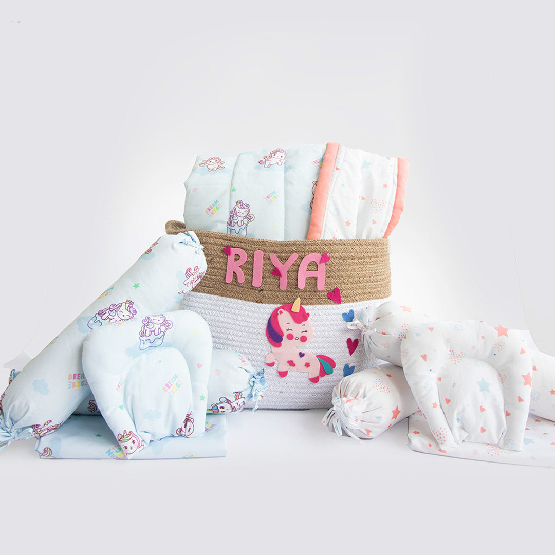 10 Pc | Personalized Unicorn & Fairy Infant Gift Basket | 0-4 Years