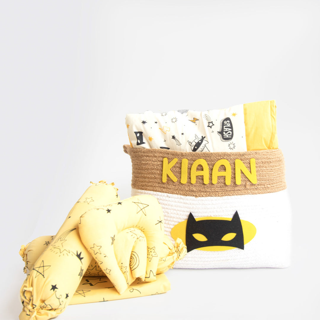 6 Pc | Personalized Star Theme Infant Bedding Gift Basket Set | 0-4 Years