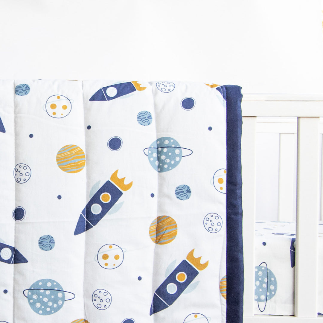 6 Pc | Personalized Space Theme Infant Bedding Gift Basket Set | 0-4 Years
