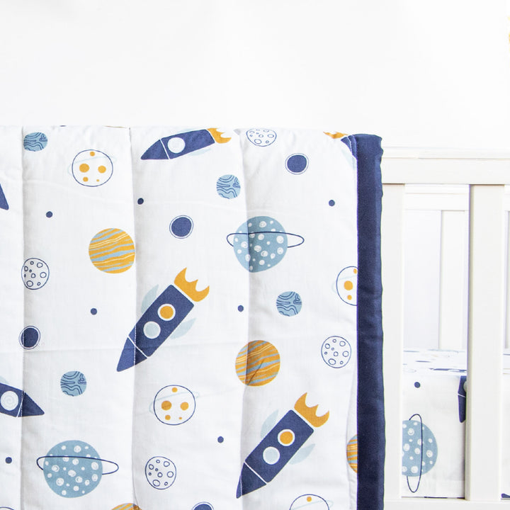 6 Pc | Personalized Space Theme Infant Bedding Gift Basket Set | 0-4 Years