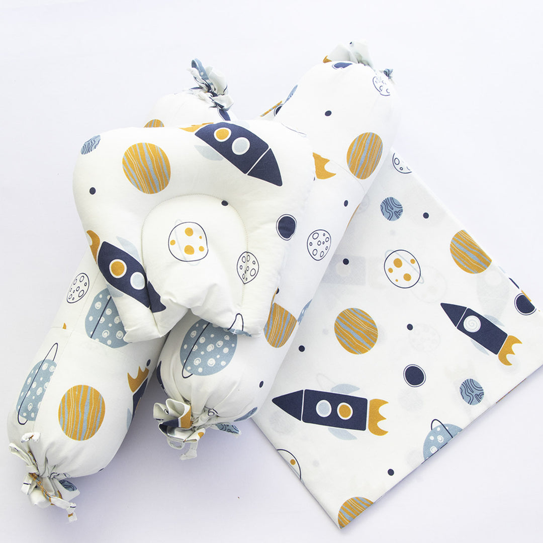 6 Pc | Personalized Space Theme Infant Bedding Gift Basket Set | 0-4 Years