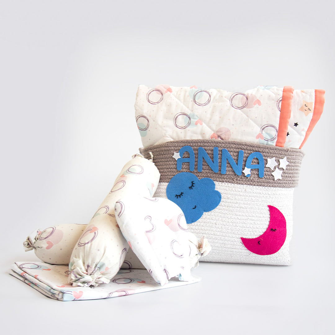 6 Pc | Personalized Cute Infant Bedding Gift Basket Set | 0-4 Years