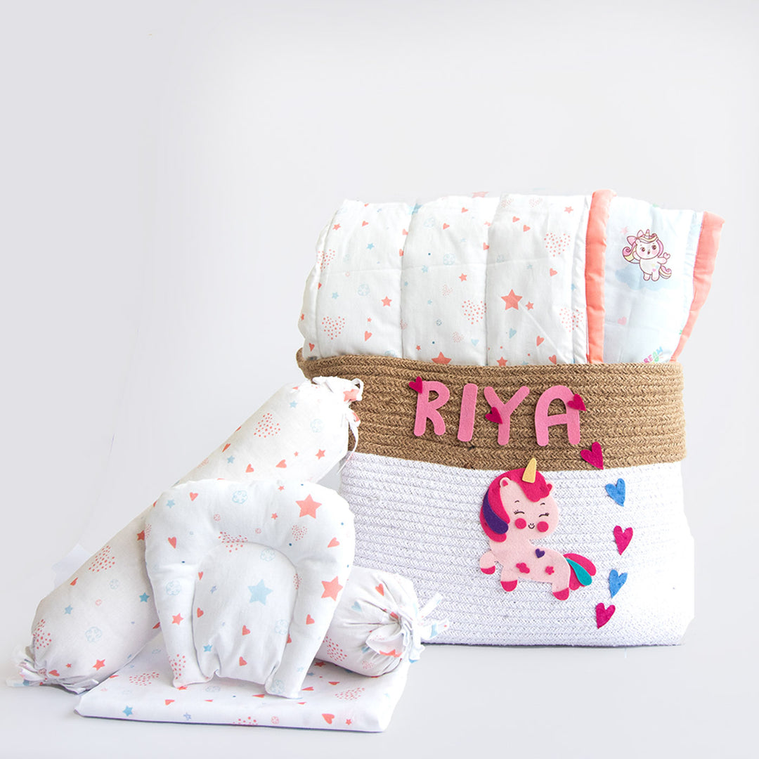 6 Pc | Personalized Fairy Theme Infant Bedding Gift Basket Set | 0-4 Years