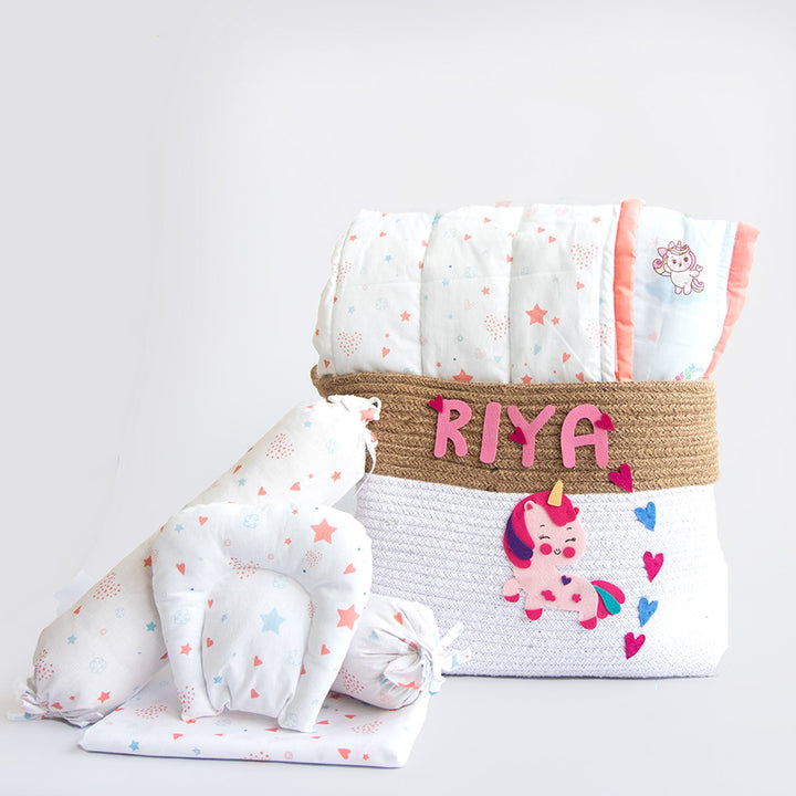 6 Pc | Personalized Fairy Theme Infant Bedding Gift Basket Set | 0-4 Years