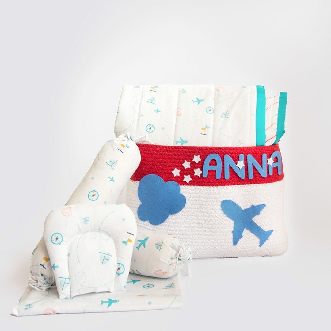 6 Pc | Personalized Organic Cotton Infant Bedding Gift Basket Set | 0-4 Years
