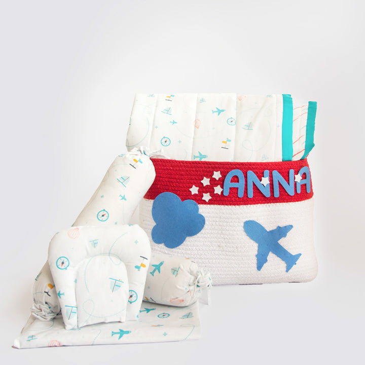 6 Pc | Personalized Organic Cotton Infant Bedding Gift Basket Set | 0-4 Years