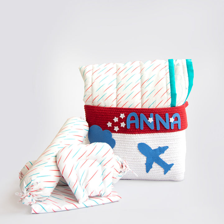6 Pc | Personalized Rain Theme Infant Bedding Gift Basket Set | 0-4 Years