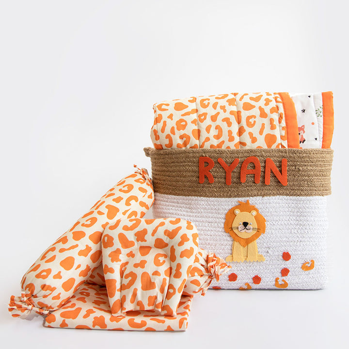 6 Pc | Personalized Jungle Theme Infant Bedding Gift Basket Set | 0-4 Years