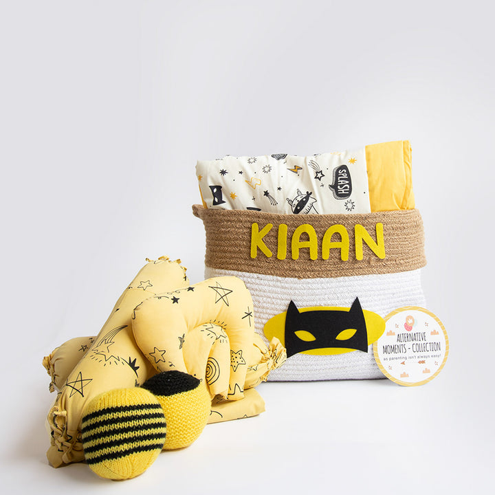 8 Pc | Personalized Doodle Stars Collective Bedding Gift Basket | 0-4 Years