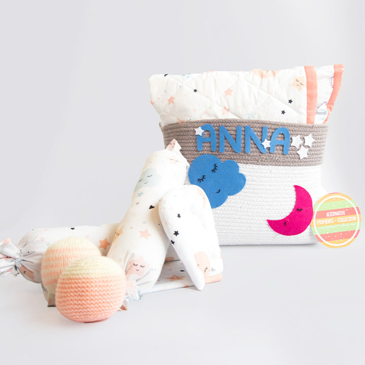 8 Pc | Personalized Sky Theme Bedding Gift Basket | 0-4 Years