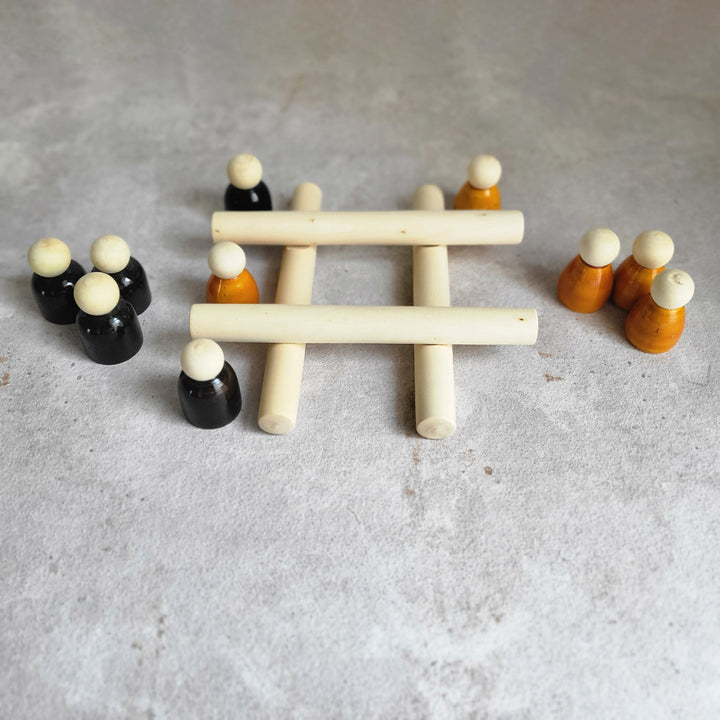Handcrafted Wooden Tic Tac Toe Etikopakka Game Set for Kids | 3-6 Years
