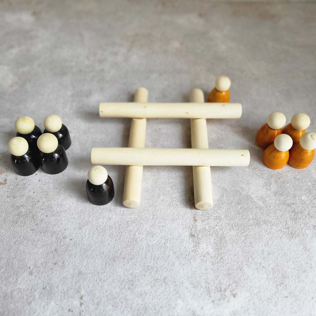 Handcrafted Wooden Tic Tac Toe Etikopakka Game Set for Kids | 3-6 Years